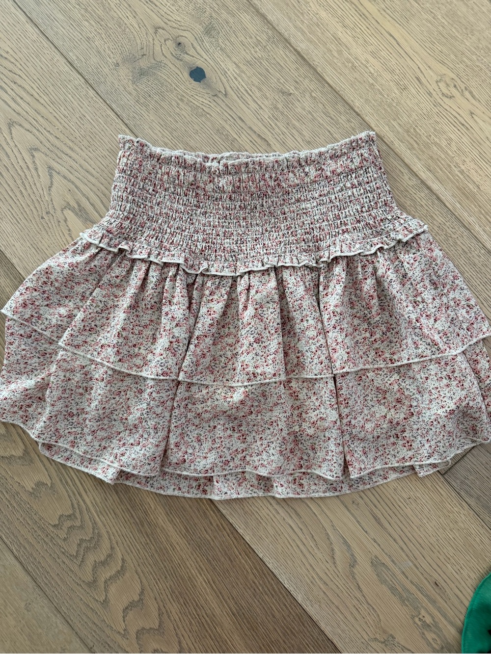 Katie J NYC Cream Skirt with Pink Floral Tiered Ruffles